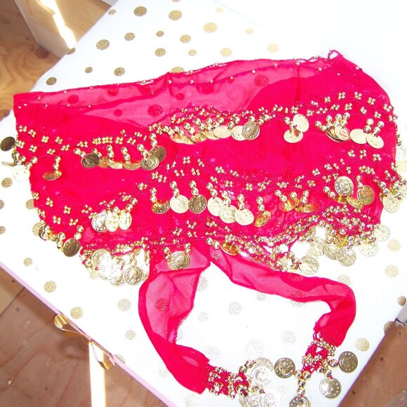 Belly Dancing Hip Scarf - Red - Picture 2 of 3